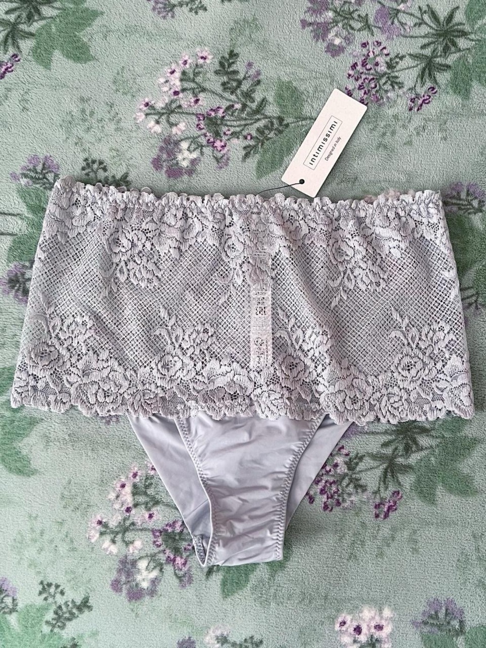 Intimissimi Pretty Flowers Lace Brazilian Hipster Panty - Ice Grey
